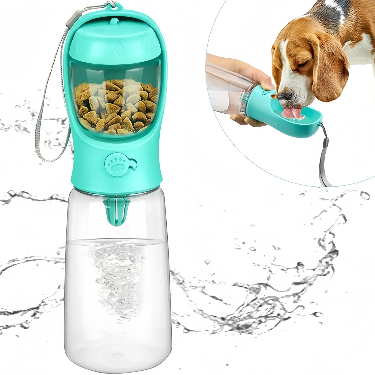Botella de Agua Portátil para Mascotas con Dispensador de Comida