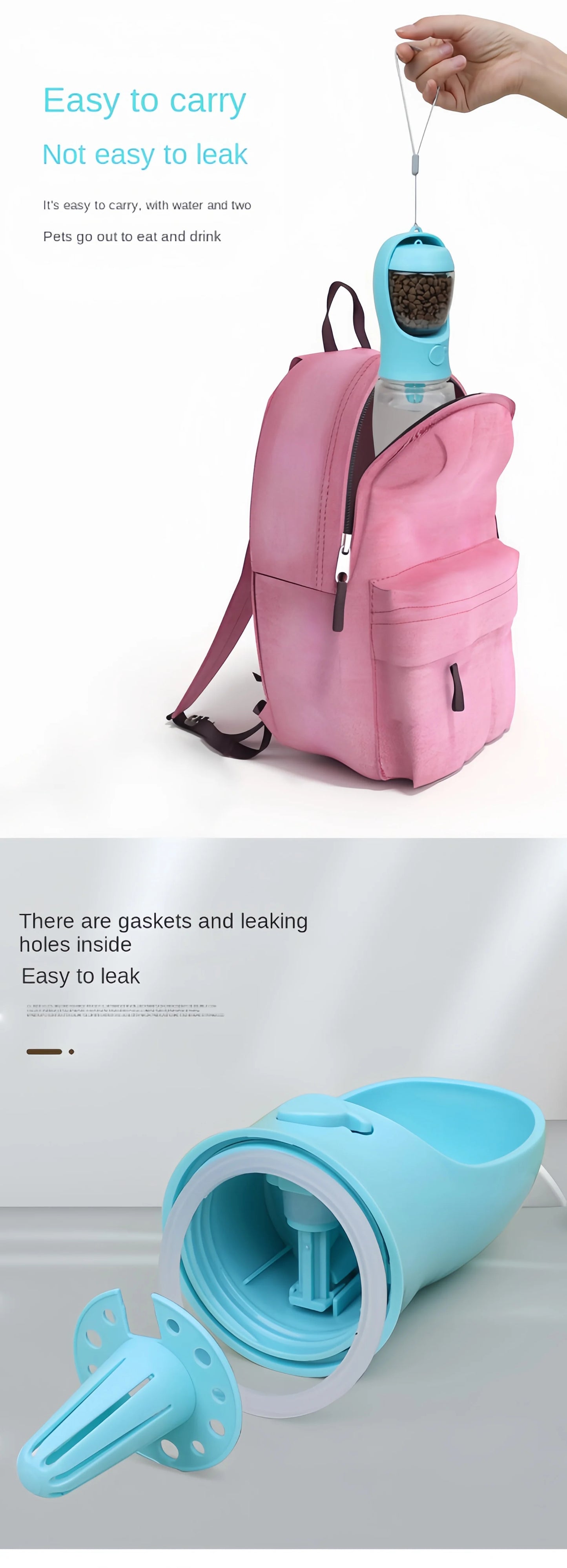 Botella de Agua Portátil para Mascotas con Dispensador de Comida